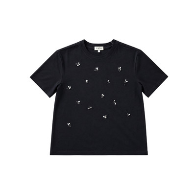TUBYCATU Áo Thun Tay Ngắn Thêu Hoa Nổi Crystal Bloom Tee Mềm Mại Thoáng Mát