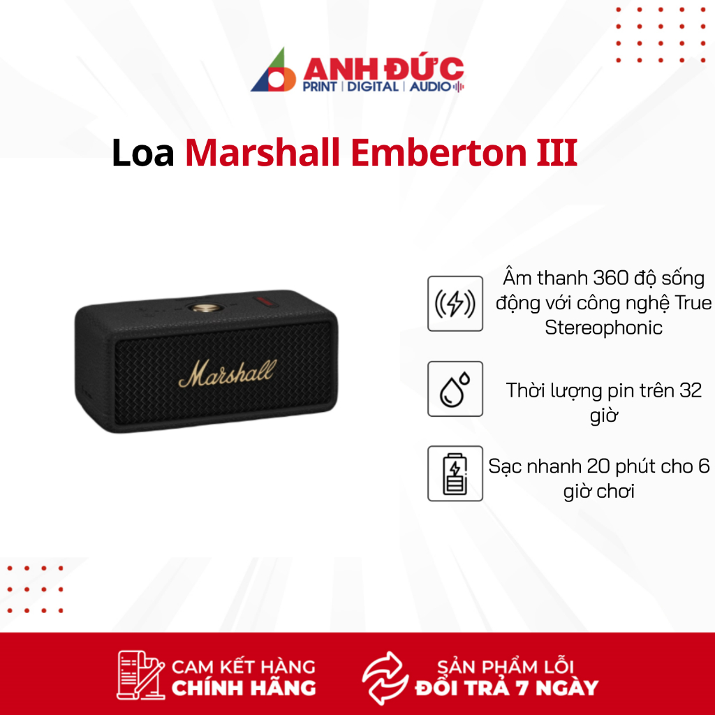 (Hàng Chính Hãng ASH) Loa Bluetooth Marshall Emberton 3 (III) Pin trên 32 giờ - Bảo Hành 12 Tháng