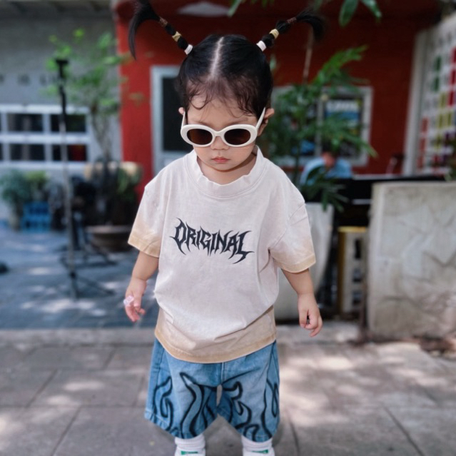 Áo thun màu be tshirt wash cho bé áo wash in logo Original gothic cho bé trai bé gái Original Junior