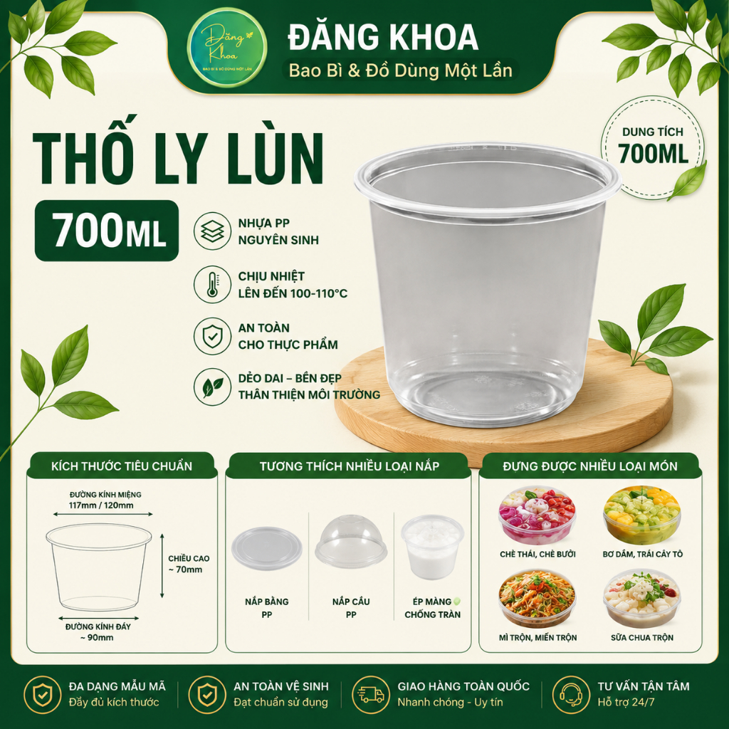 50 Ly Nhựa PP Lùn 700 ml - Chưa Kèm Nắp– Ly Uống Nước Ép, Trà Sữa, Soda & Sinh Tố – Dùng Một Lần – B