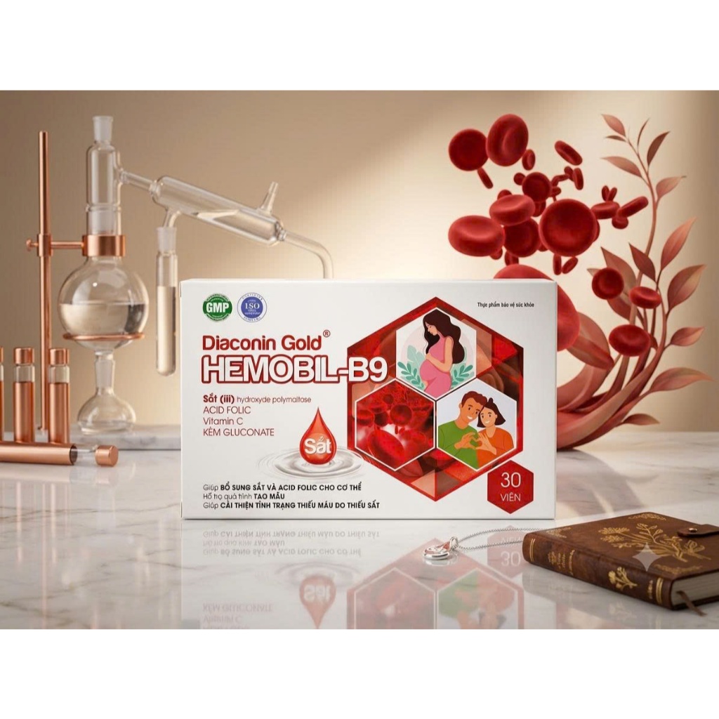 Viên uống bổ sung sắt hữu cơ Diaconin Gold HEMOBIL-B9 (Hộp 30 viên) - Ngăn ngừa thiếu máu