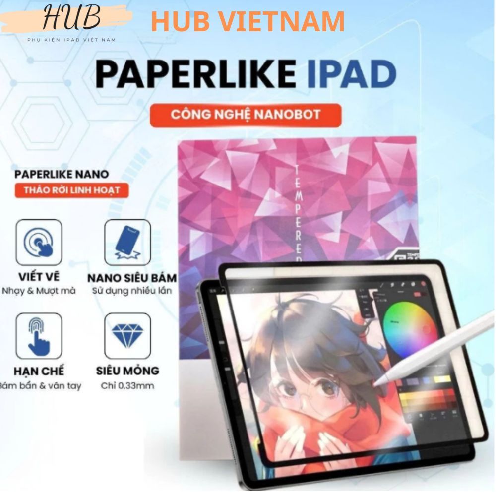 Miếng Dán Paperlike iPad Công NGhệ Nano Viết Như Giấy,Tháo Rời,Nhám Mịn ipad Mini/Gen/Air/Pro C05