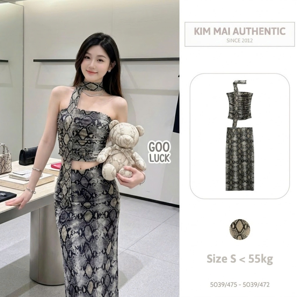 5039/475 - 5039/472 || Set Da R ắn ZR Áo Quây + Chân Váy Dài Nữ Hot Trend Co Giãn Nhẹ Size M