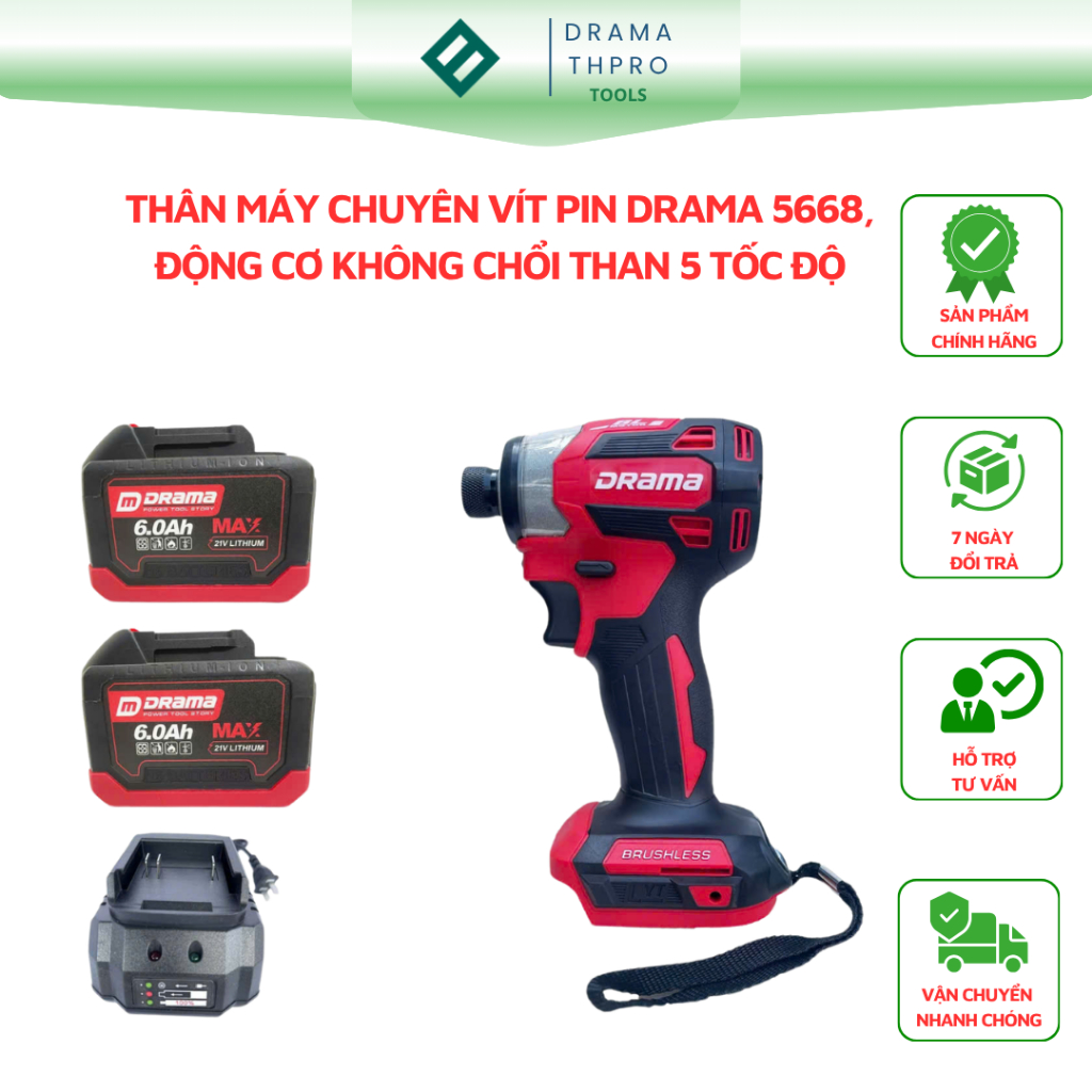 Máy Chuyên Vít DRAMA 5668 Không Chổi Than Chân Pin Phổ Thông M21-4Cm - 4 Cấp Chỉnh Tốc