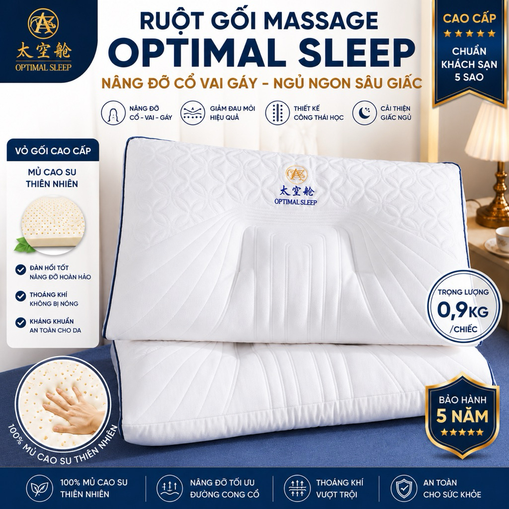 Ruột Gối Massage Optimal Sleep Mủ Cao Su Thiên Nhiên 0.9kg Nâng Đỡ Cổ Vai Gáy Ngủ Ngon