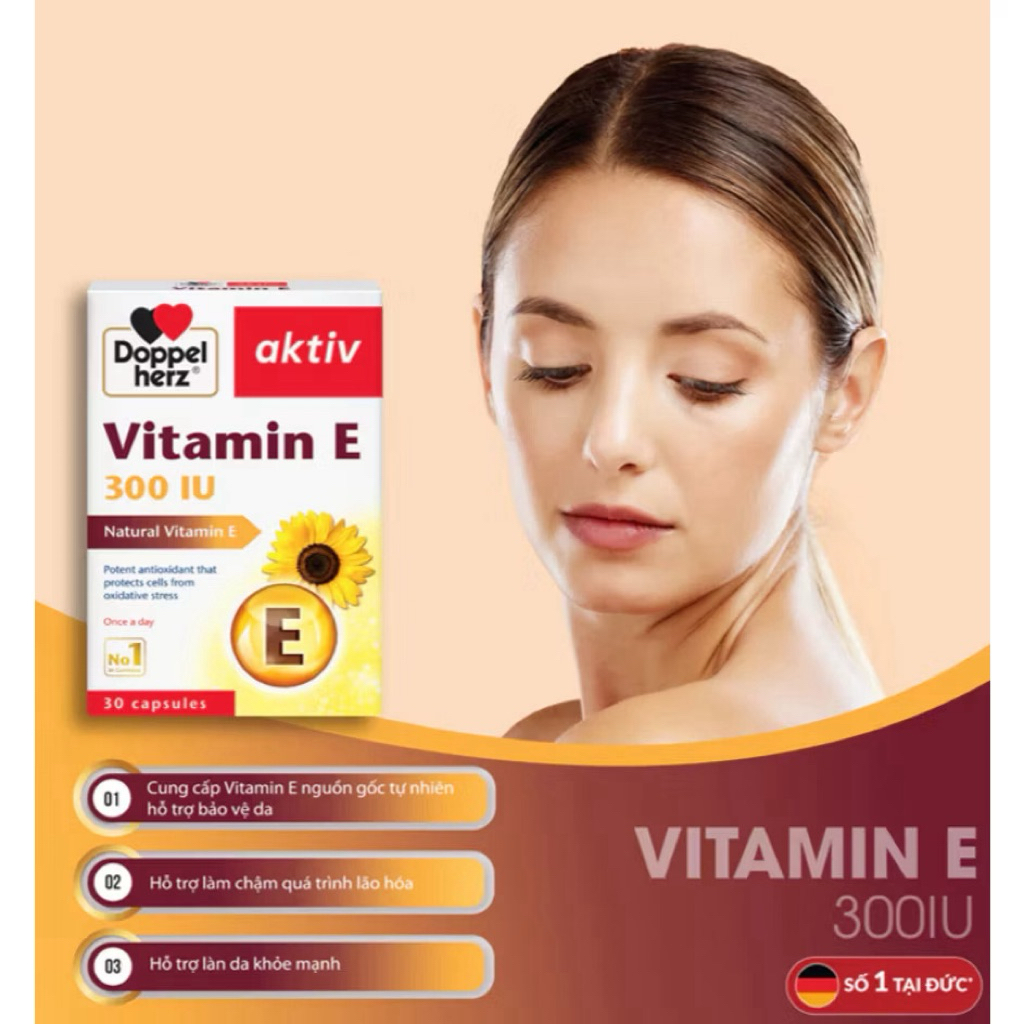 Doppelherz Aktiv Vitamin E - Viên Uống Bổ Sung Vitamin E Hỗ trợ làn da khỏe mạnh và hỗ trợ làm chậm 