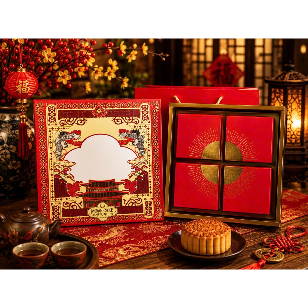 Hộp Đựng Bánh Trung Thu 4 Bánh 150g-250g | Hộp Quà Tặng Trung Thu Sang Trọng Vọng Nguyệt