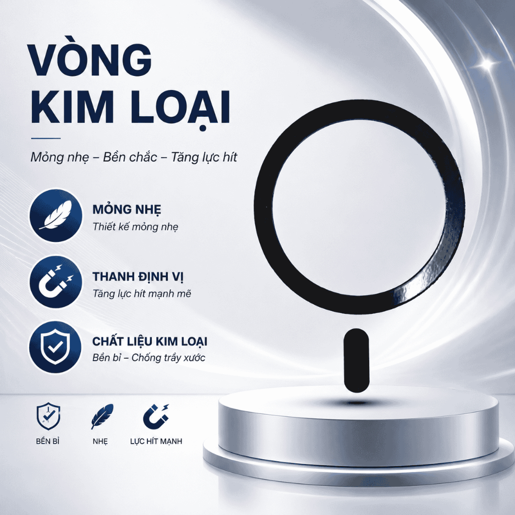 3, 5, 10 vòng kim loại có thêm phần đuôi hỗ trợ lực hít tốt hơn , dán sau ốp lưng điện thoại _GTech