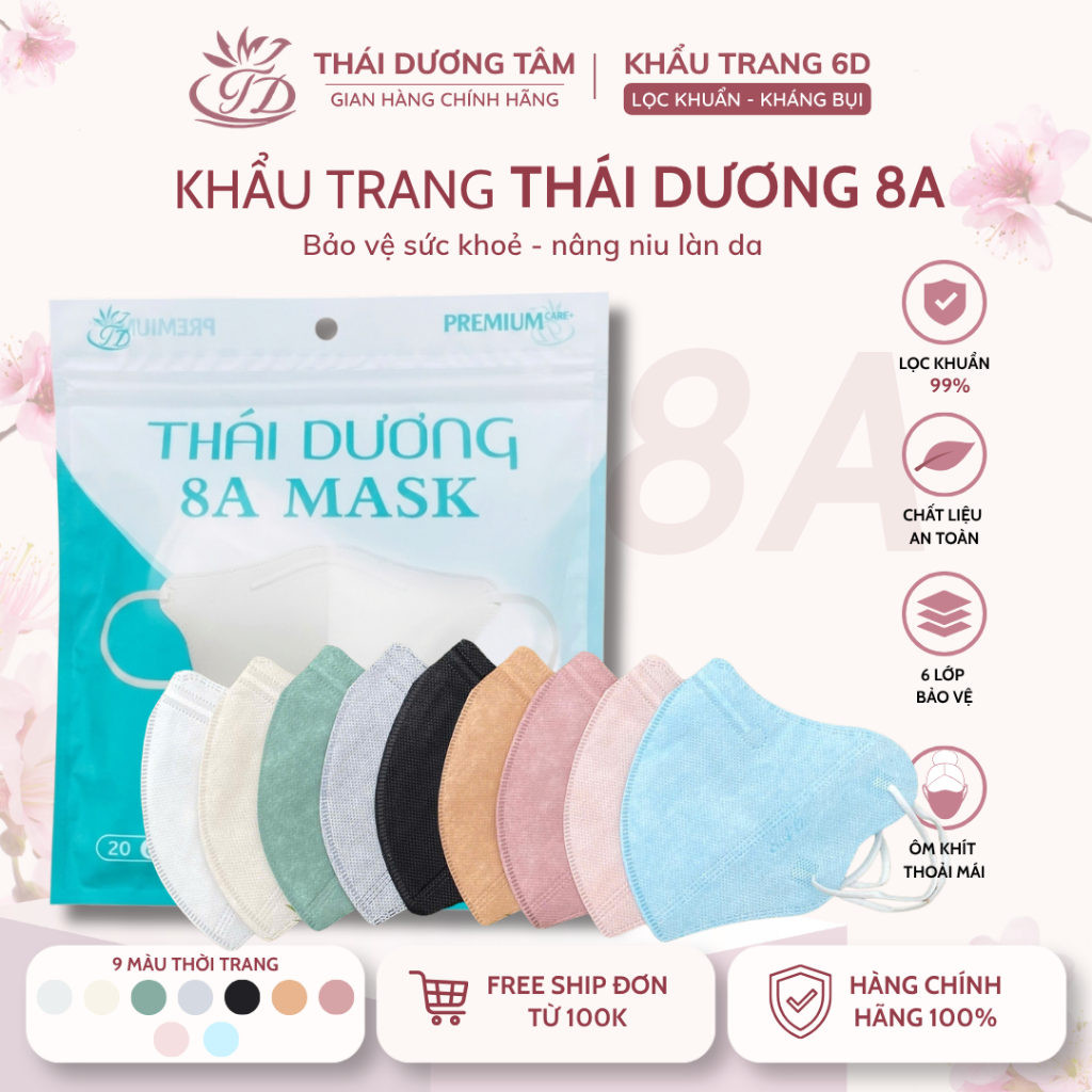 Khẩu Trang 8A Thái Dương 4 Lớp Cao Cấp - Form To Che Kín Mặt, Chống Bụi, Chống Nắng, Chống Tia UV