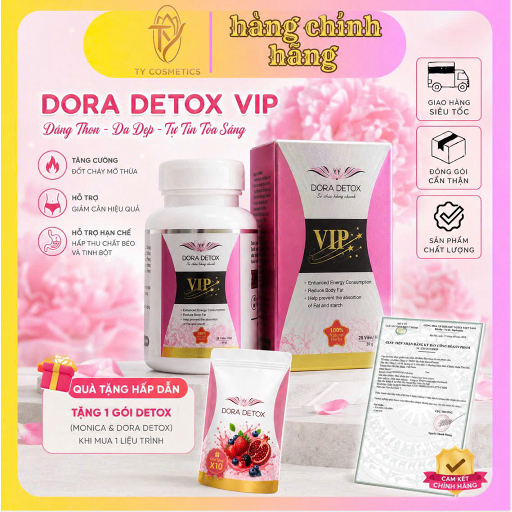 (Mua 1 Tặng 1 Chính Hãng) DORA DETOX VIP hỗ trợ kiểm soát cân tặng kèm viên Dora Night