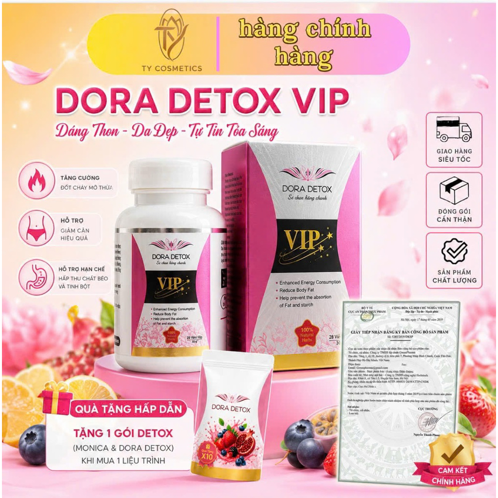 (Tặng gói Detox) Viên uống Dora detox  vip x2chộp 28 viên hỗ trợ giảm cân an toàn