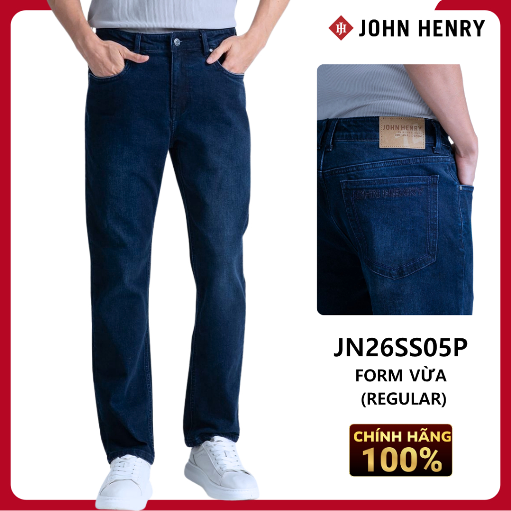 JOHN HENRY - JN26SS05P-RG - Quần Jean Dài Nam Form Vừa - Vải Cotton Spandex Thoải Mái, Co Giãn