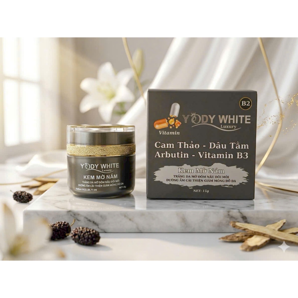 Kem nám,sữa rửa  mặt Yody White luxury Hàng Chính Hãng giảm nám trắng da cấp ẩm cho da15g