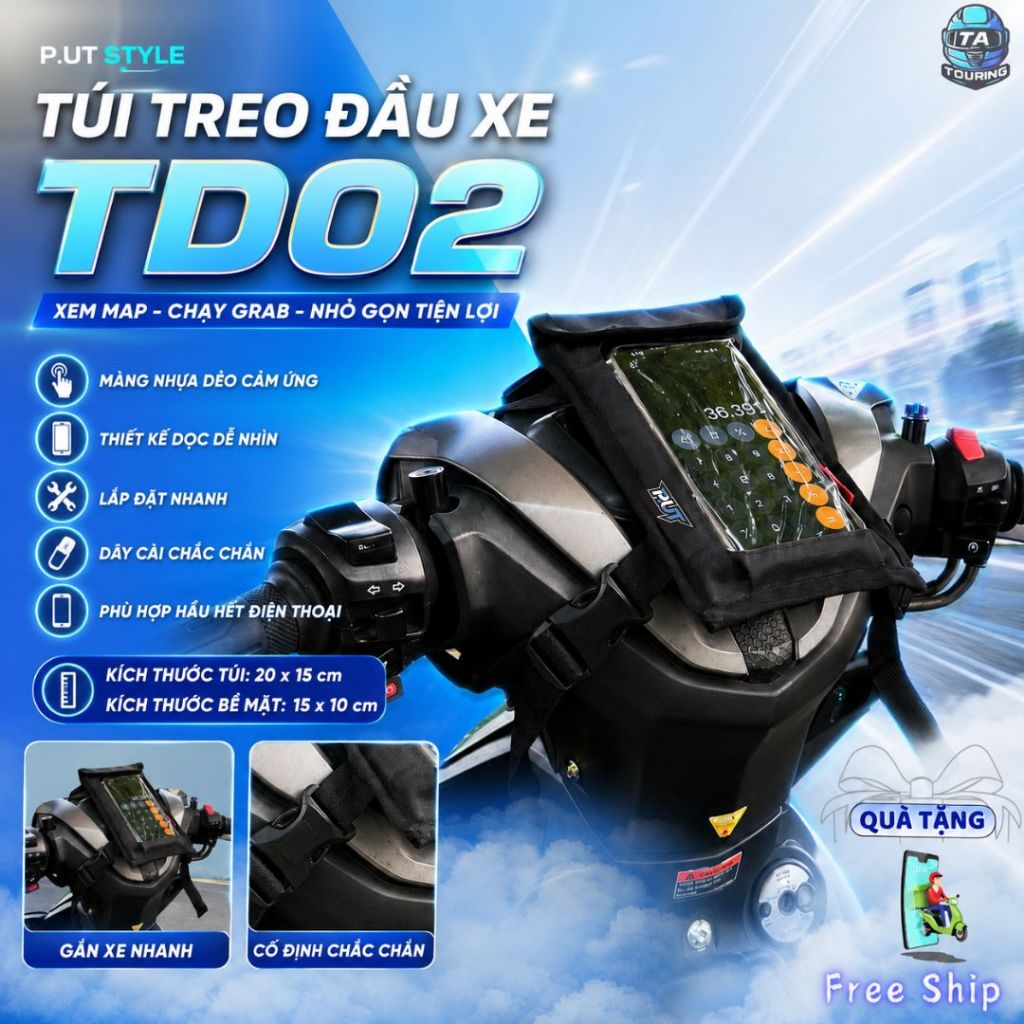 Túi Treo Điện Thoại Xe Máy PUT TD02 Mini, Xem Google Map Dễ Dàng Cho Chạy Grab Đi Phượt Thoáng Khí