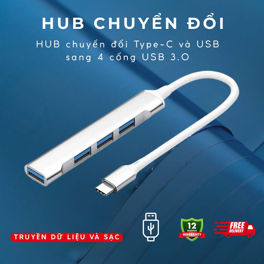 HUB Bộ chia bộ sạc USB 3.0 - Type C Đến 4 Cổng Usb 3.0 cho điện thoại, PC, Máy tính bảng