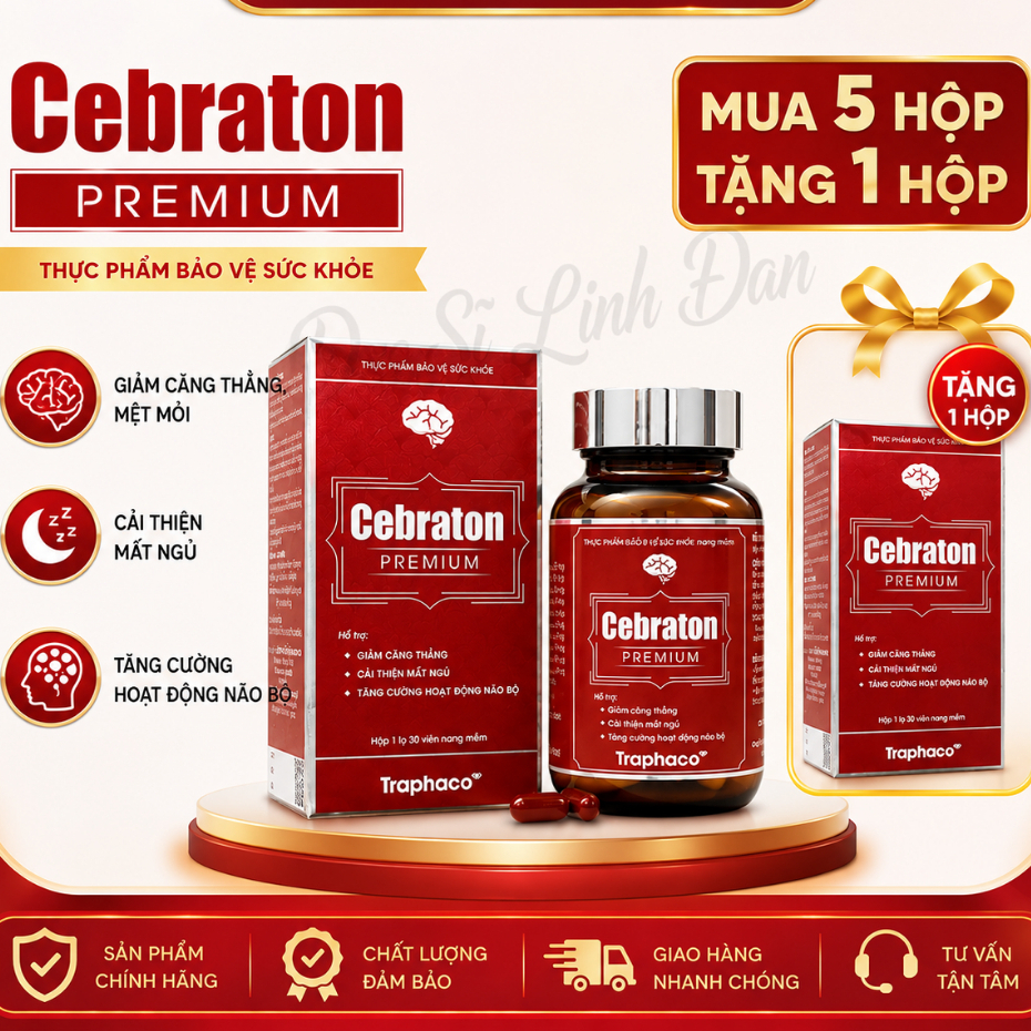 TPBVSK ( 5 hộp tặng 1 hộp) -Cebraton Premium của Traphaco giảm căng thẳng, mệt mỏi, mất ngủ, đau đầu