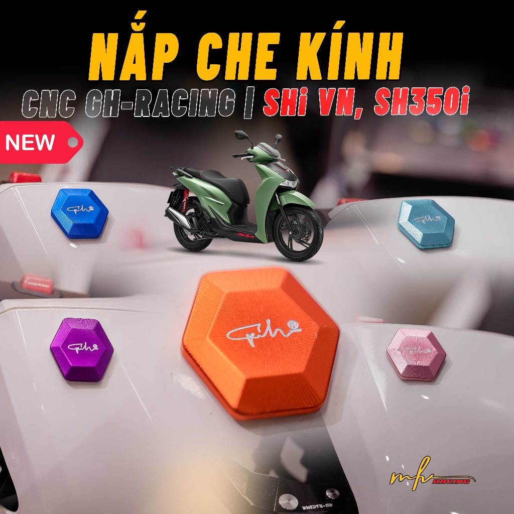 [SHi, SH350i] Nắp Che Kính CNC GH-Racing lắp cho xe SHi 125/150/160 2020-2026 vàSH350i - Phụ kiện xe