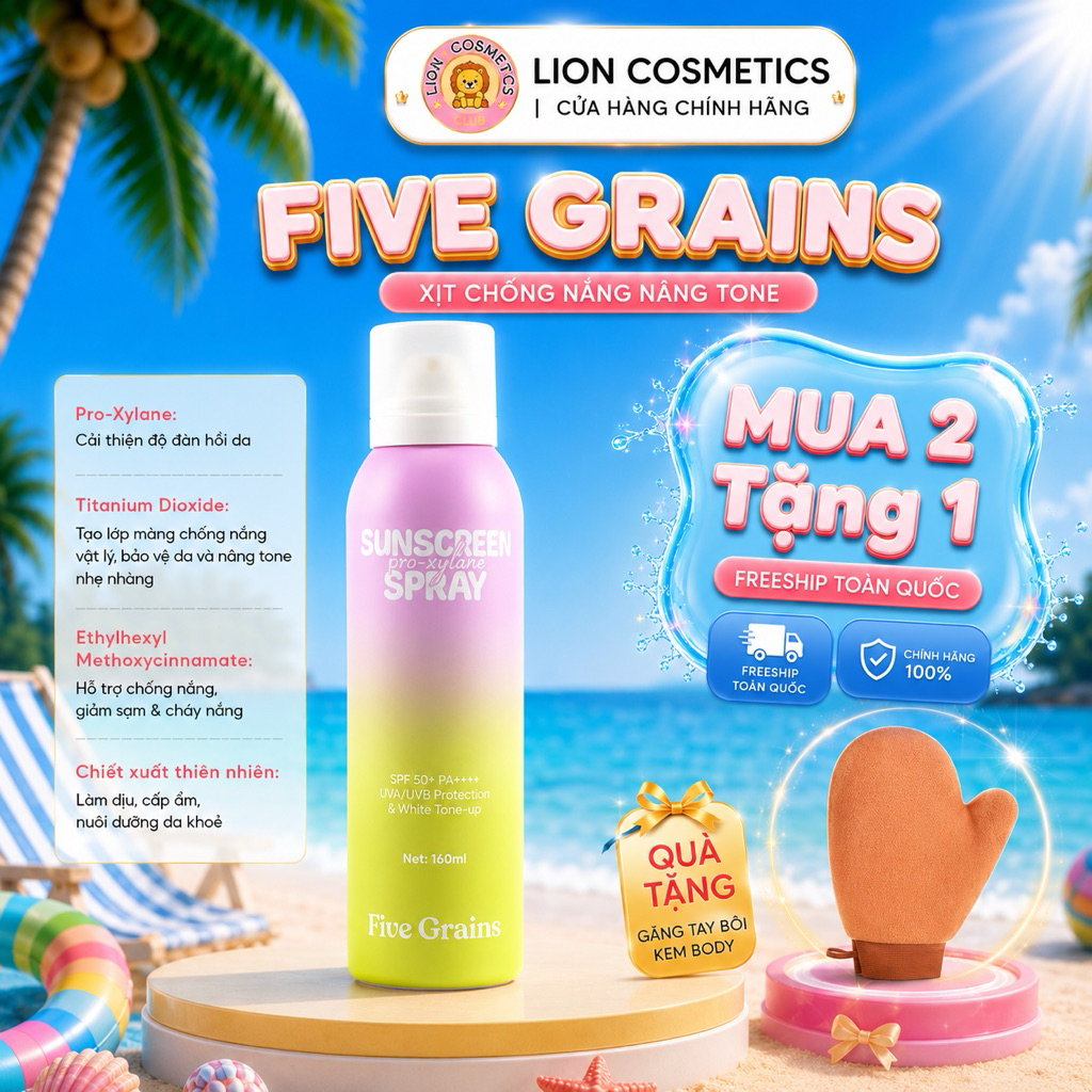 [FIVE GRAINS] Xịt Chống Nắng Cao cấp Five Grains Nâng Tone Pro-Xylane 160ML