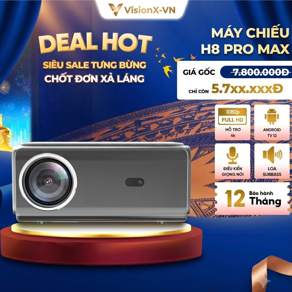 [NEW 2026] Máy Chiếu Mini H8PRO MAX Version 2 - Full HD 1080P - Hỗ Trợ 4K
