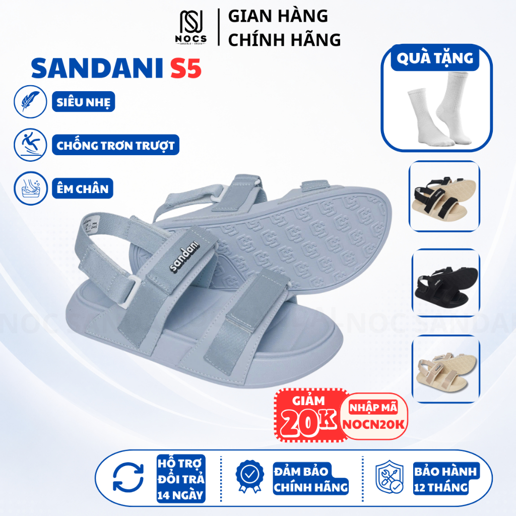 Dép Quai Hậu Nữ SANDANI S5 NOC Sandal 2 Quai Ngang Giày Nữ Màu Xám Sáng Đế Phylon Êm Bền Dễ Thương