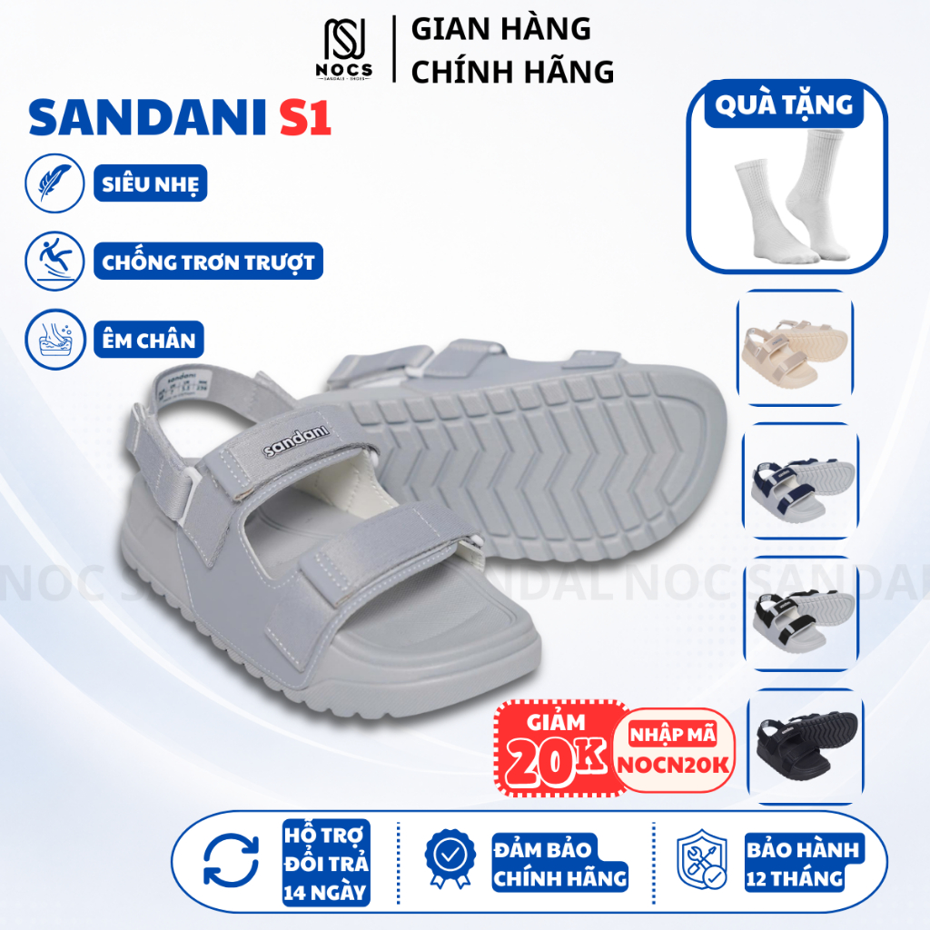 Giày Sandal Nữ SANDANI S1 NOC Dép Quai Hậu Nữ 2 Quai Ngang Giày Nữ Xám Sáng Nhẹ-Bền-Dễ Thương