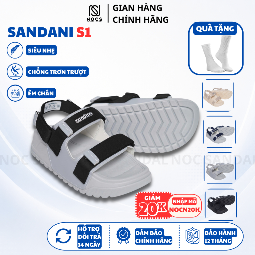 Giày Sandal Nữ SANDANI S1 NOC Dép Quai Hậu Nữ 2 Quai Ngang Giày Nữ Xám Quai Đen Nhẹ-Bền-Dễ Thương