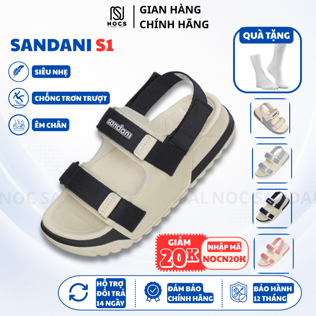 Giày Sandal Nữ SANDANI S1 NOC Dép Quai Hậu Nữ 2 Quai Ngang Be Phối Đen Nhẹ-Bền-Dễ Thương