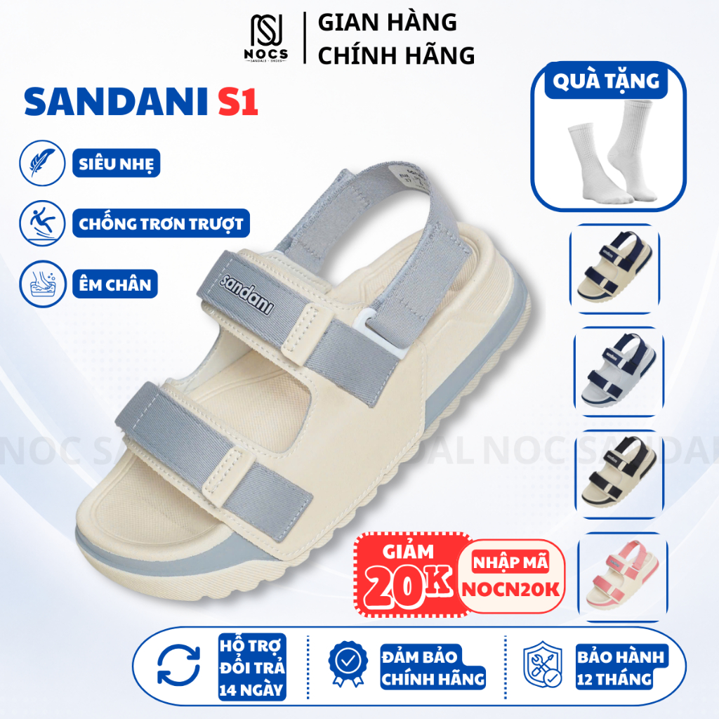 Giày Sandal Nữ SANDANI S1 NOC Dép Quai Hậu Nữ 2 Quai Ngang Kem Phối Xanh Nhạt Nhẹ-Bền-Dễ Thương