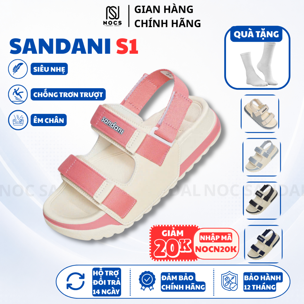 Giày Sandal Nữ SANDANI S1 NOC Dép Quai Hậu Nữ 2 Quai Ngang Giày Nữ Kem Phối Hồng Nhẹ-Bền-Dễ Thương