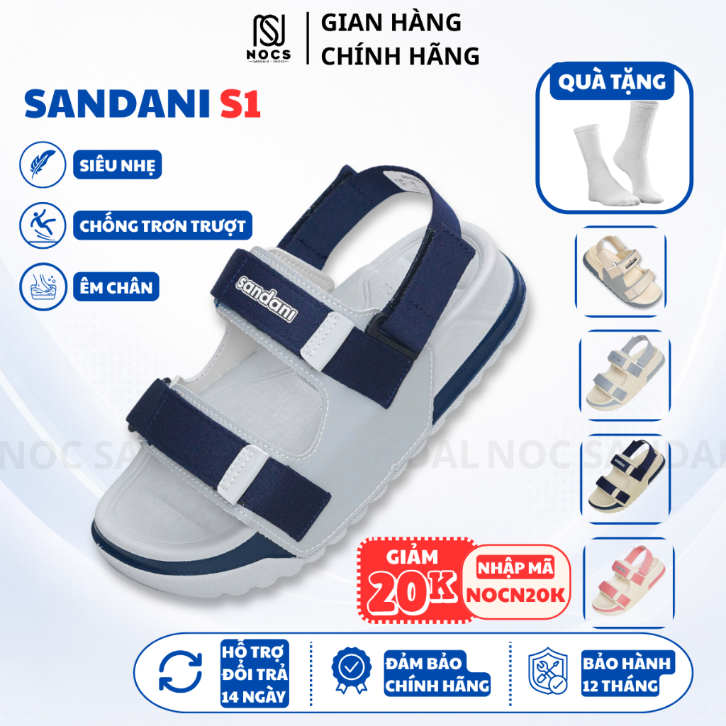 Giày Sandal Nữ SANDANI S1 NOC Dép Quai Hậu Nữ 2 Quai Ngang Xám Xanh Nhẹ-Bền-Dễ Thương