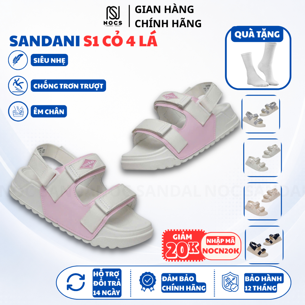 Giày Sandal Cỏ Bốn Lá Nữ SANDANI S1 NOC Dép Quai Hậu Nữ Trắng Ngà Phối Màu Giày Nữ Nhẹ-Bền-Dễ Thương