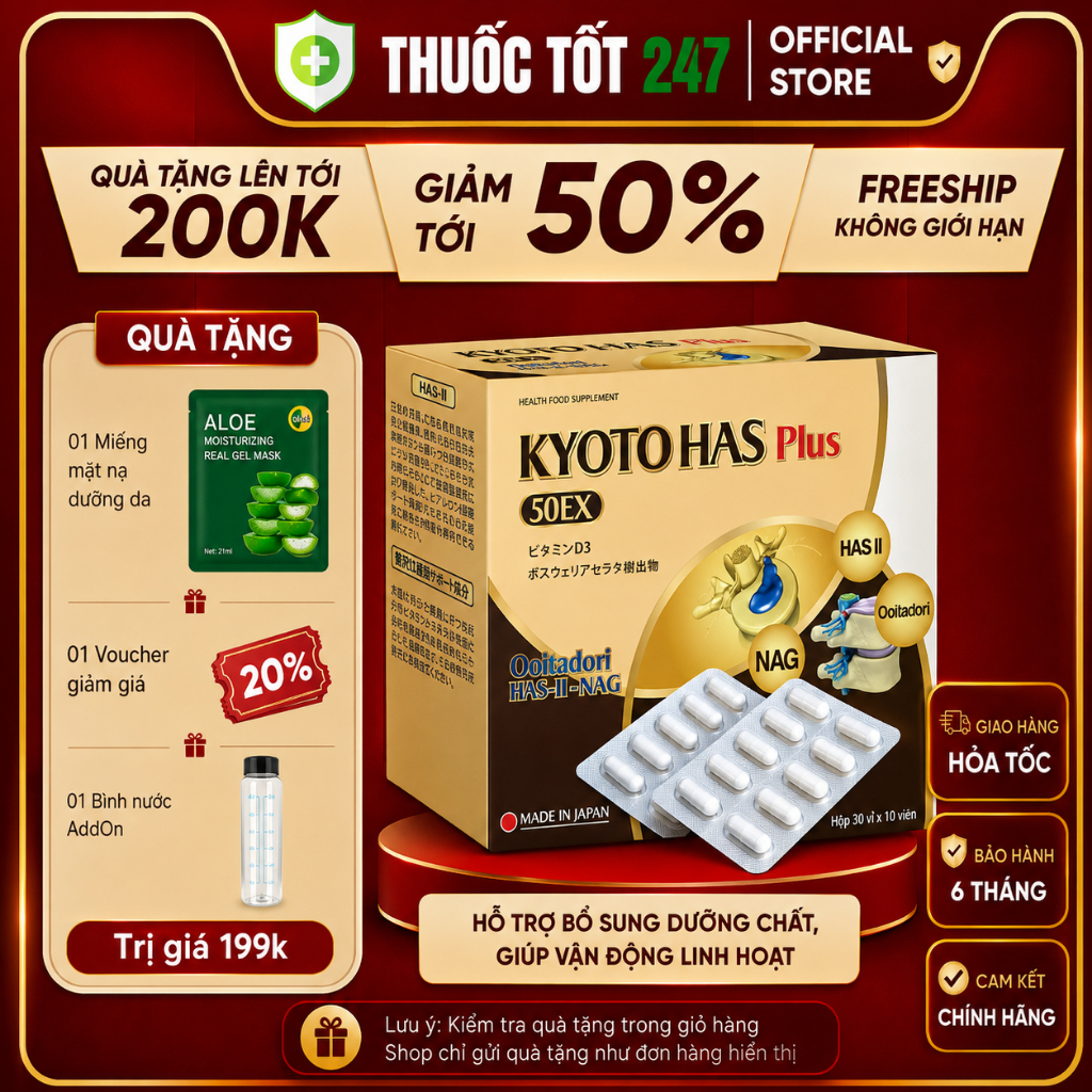 Viên Uống Kyoto Has 50Ex Plus , Kyotohas 50Ex Cải Thiện Tình Trạng Xương Khớp - Hộp 30 Viên - THUOCT