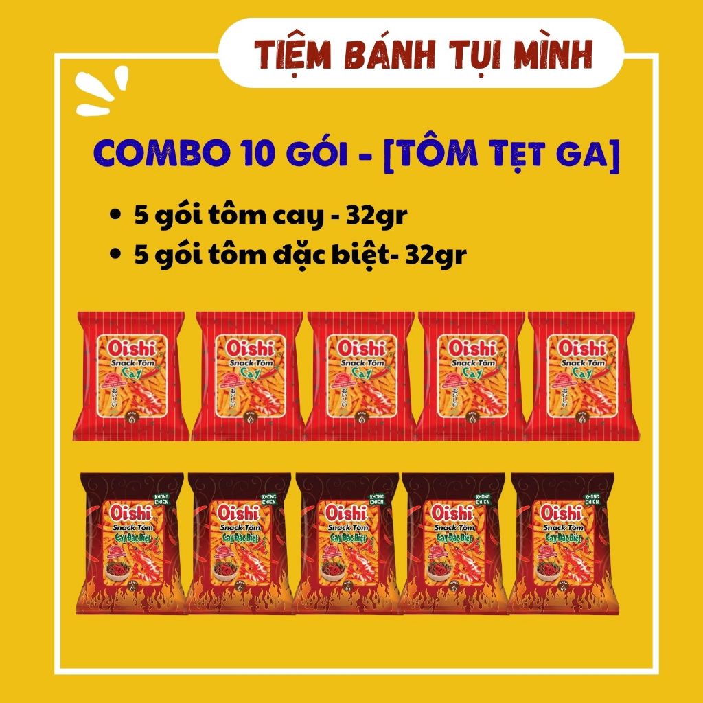 [COM BO 10 GÓI] 5 Tôm Oishi cay đặc biệt & 5 tôm cay (32gram)