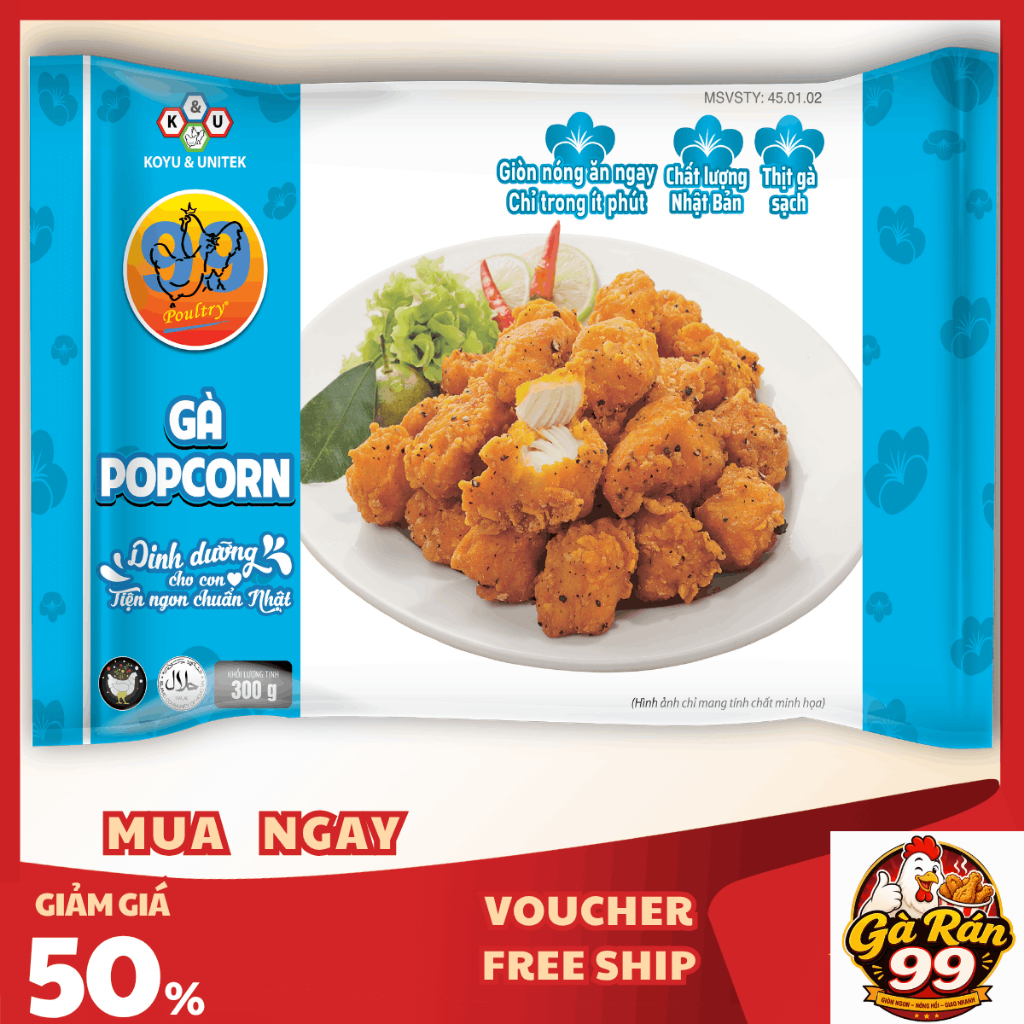 Giao Hỏa Tốc 1H  | Gà Popcorn 99Poultry 300g - Thịt Gà Cắt Vuông Tẩm Bột, Gà Chiên Giòn