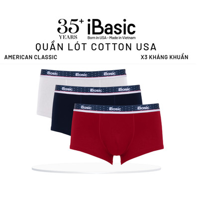 Combo 3 quần lót boxer nam American Classic iBasic phom trunk cotton USA kháng khuẩn PANM161