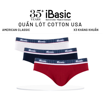 Combo 3 Quần lót nam American Classic iBasic brief tam giác cotton USA kháng khuẩn PANM159