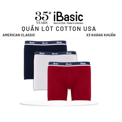 Combo 3 quần lót nam American Classic iBasic phom boxer cotton USA kháng khuẩn PANM160
