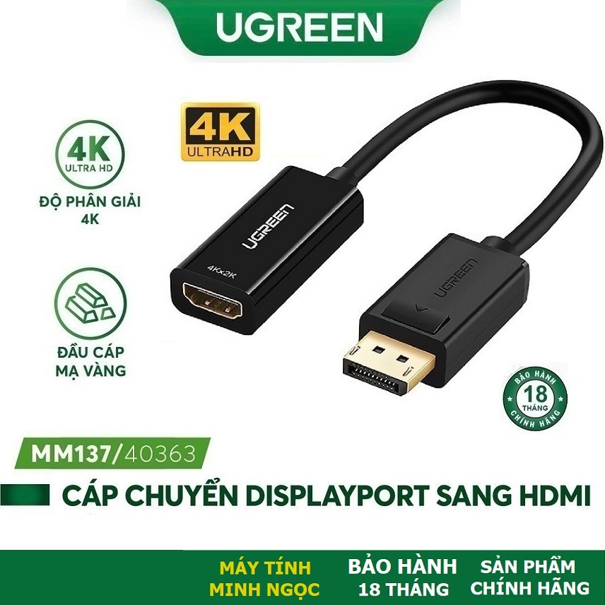 Cáp chuyển đổi Displayport sang HDMI hỗ trợ 4Kx2K Ugreen 40363 MM137 - Hàng Chính Hãng