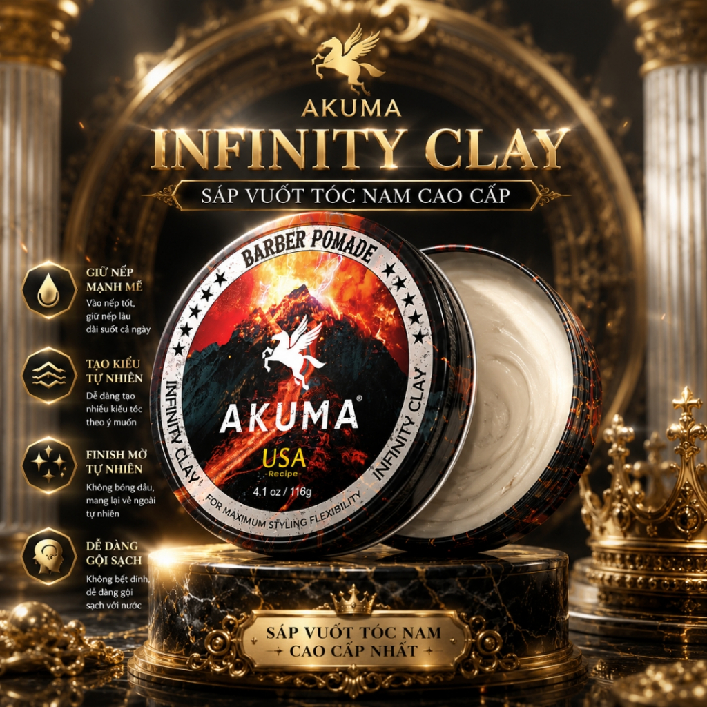 AKUMA Infinity Clay và Royal Pomade Chính Hãng - Sáp Vuốt Tóc Nam 56g-116g, Gôm, Akuma