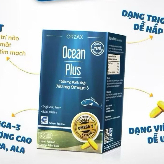Ocean Plus Omega-3 Tinh Khiết Đậm Đặc ORZAX Nhập Khẩu Châu Âu Giúp Hỗ Trợ Não Bộ, Mắt, Tim Mạch 30 V