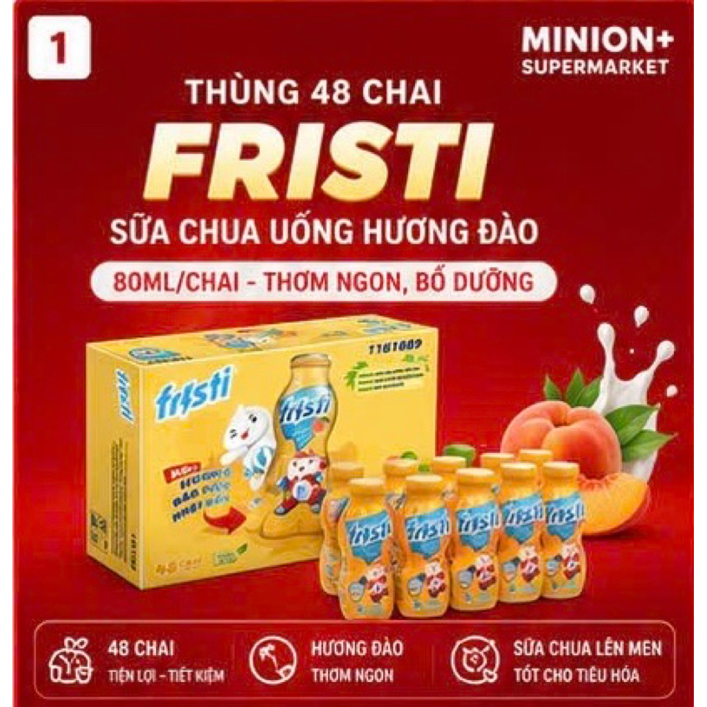 Sữa Chua Uống Fristi Hương Đào 80ml Thùng 48 Chai | Fristi | Bổ Sung Dinh Dưỡng, Giải Khát | Vị Đào 