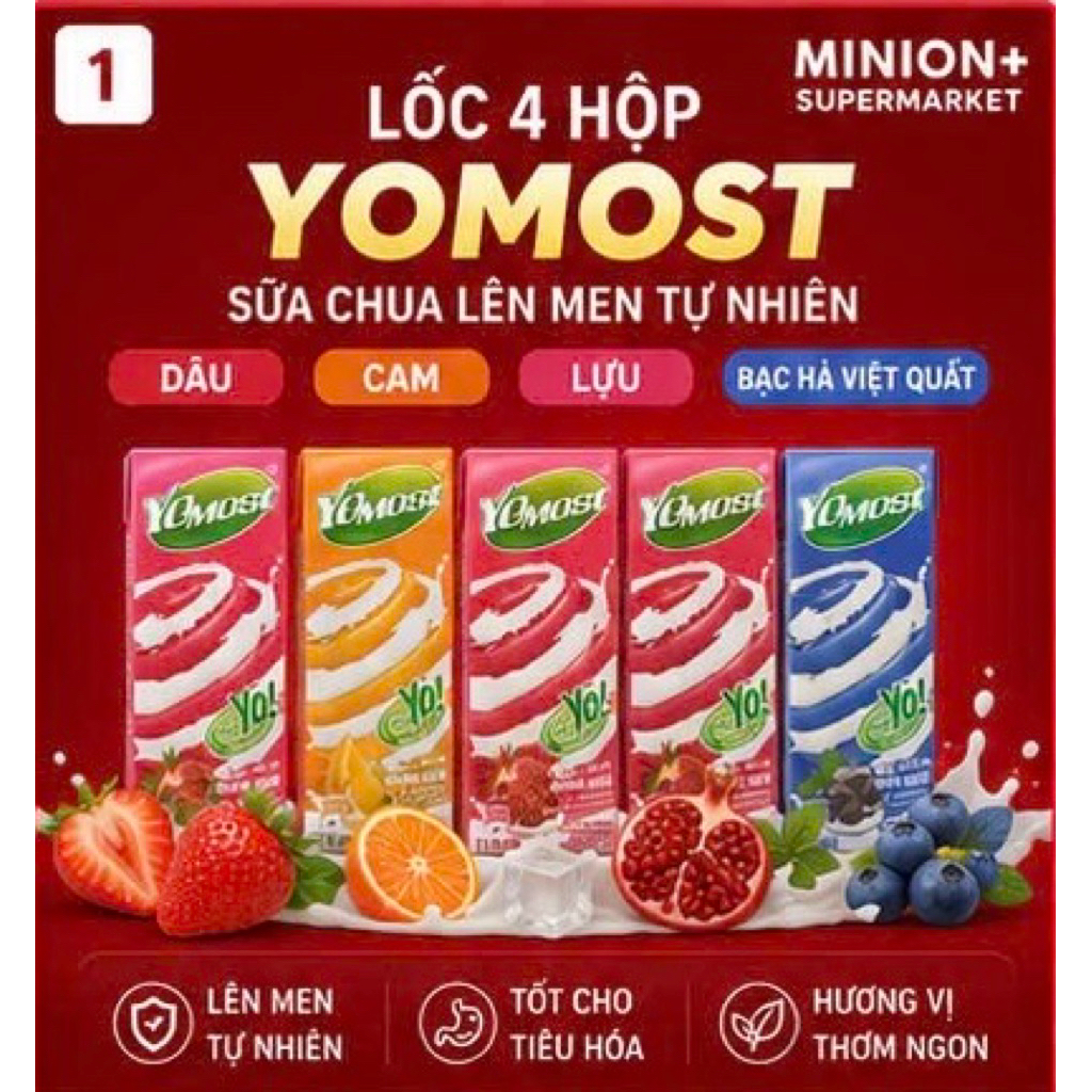 Sữa Chua Uống Yomost 170ml Lốc 4 Hộp Dâu, Cam Lựu, Bạc Hà Việt Quất | Yomost | Bổ Sung Dinh Dưỡng, G