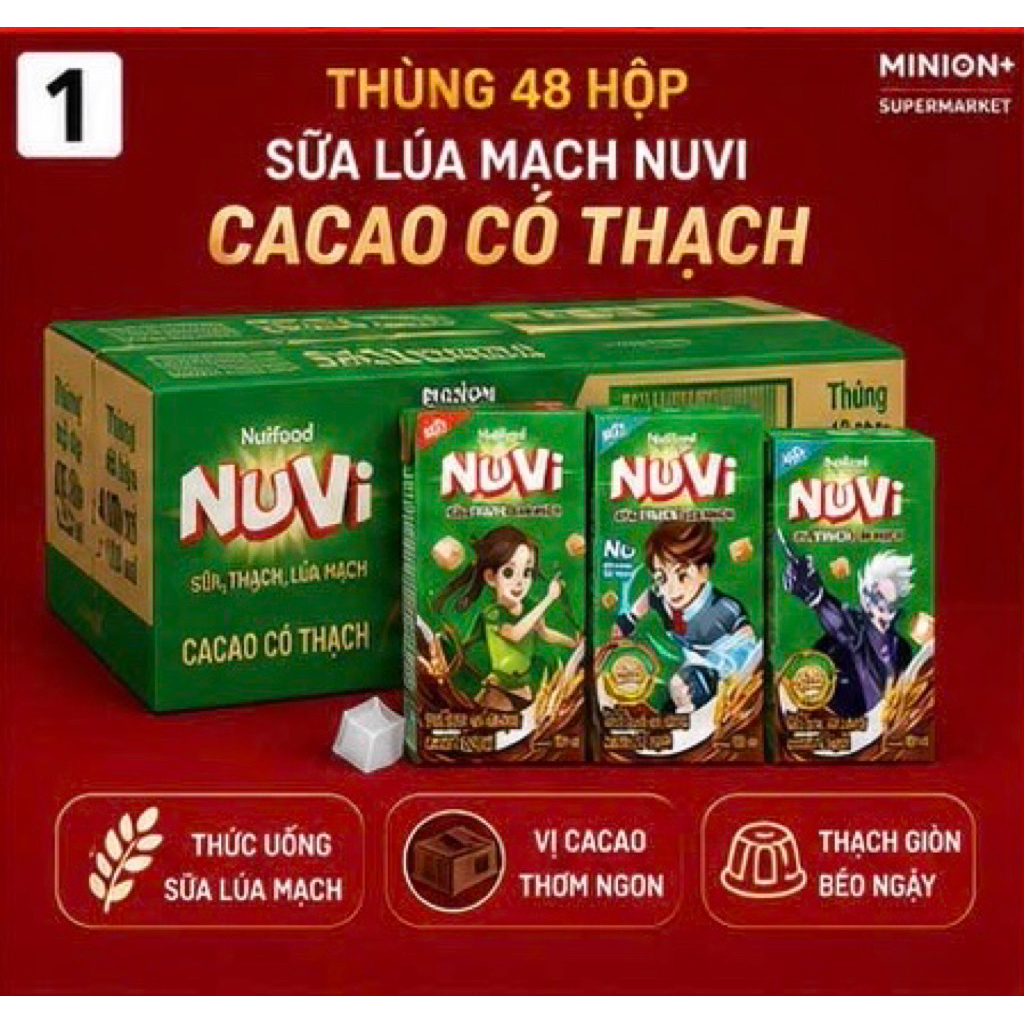 Sữa Lúa Mạch Cacao Có Thạch NuVi 100ml Thùng 48 Hộp | NuVi | Bổ Sung Dinh Dưỡng, Năng Lượng | Thơm N