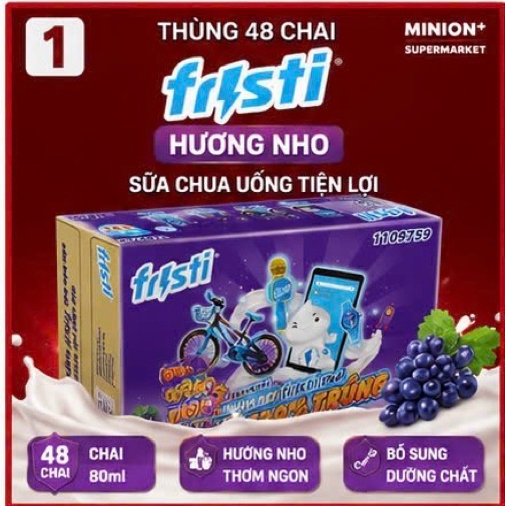 Sữa Chua Uống Fristi Hương Nho 80ml Thùng 48 Chai | Fristi | Bổ Sung Dinh Dưỡng, Giải Khát | Vị Nho 