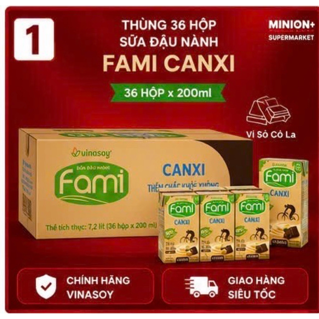 Sữa Đậu Nành Fami Canxi 200ml Thùng 36 Hộp | Fami | Bổ Sung Canxi, Dinh Dưỡng Hằng Ngày | Thơm Ngon,