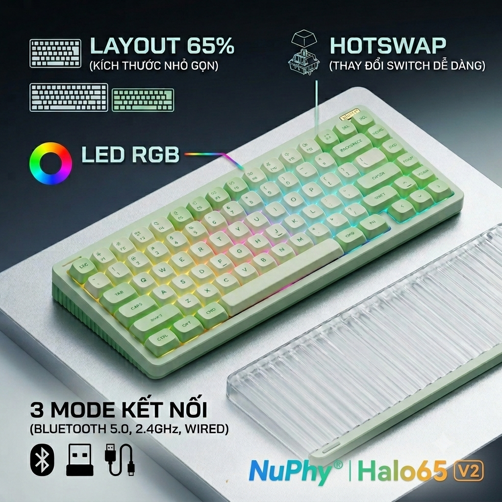 Bàn phím cơ Nuphy Halo65 V2 - QMK/VIA - 3 Mode kết nối
