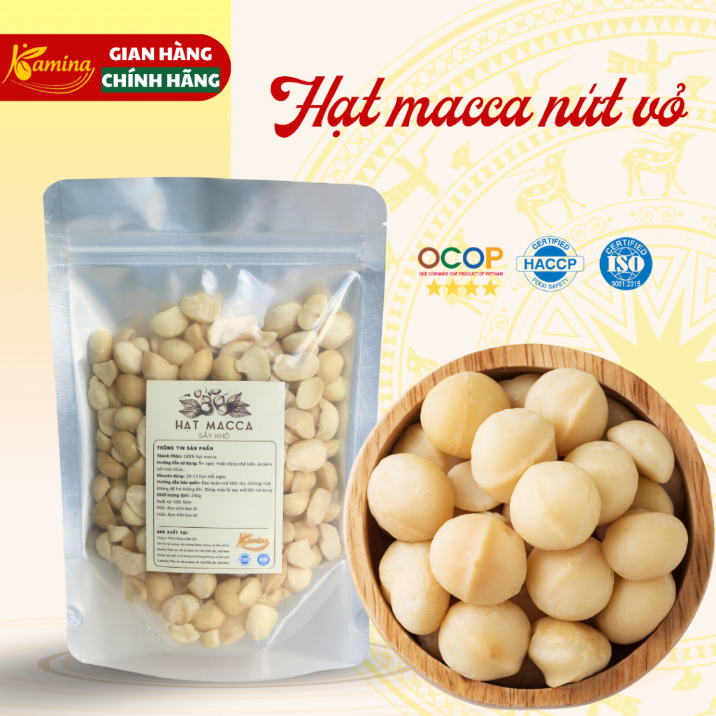 Nhân macca hạt vỡ Đắk Lắk, hạt macca tách vỏ sấy lạnh giàu dinh dưỡng dùng làm sữa hạt  Kamina Store
