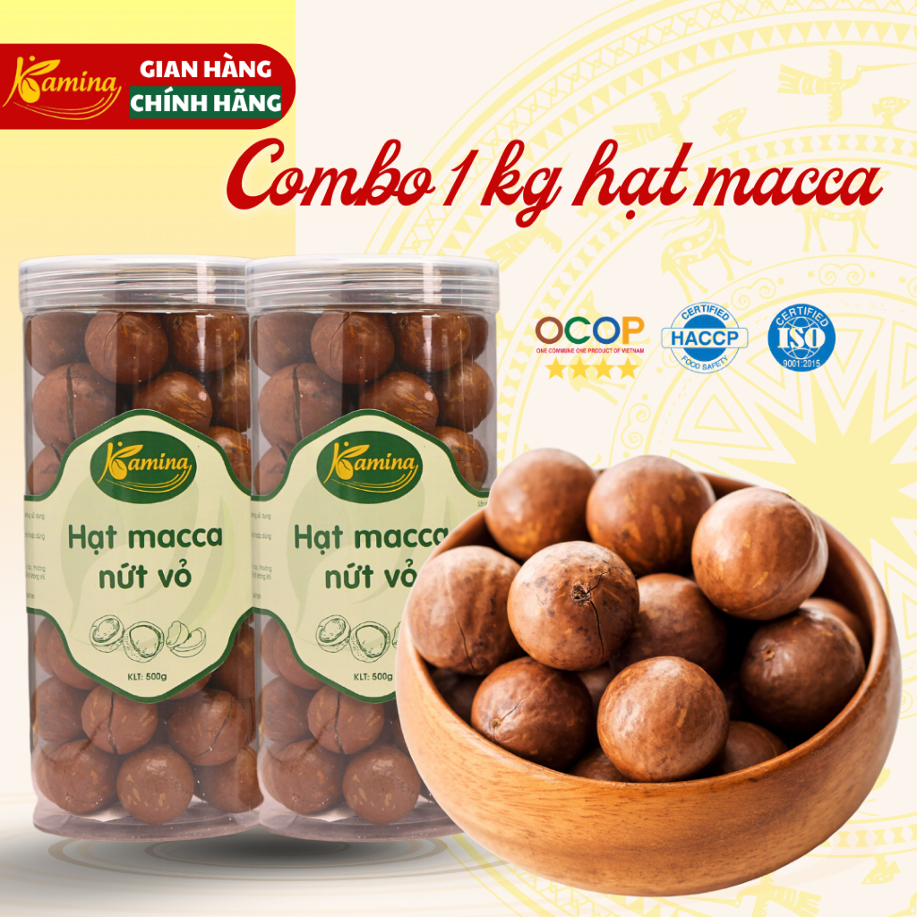 Combo 1Kg hạt Macca Đắk Lắk LOẠI 1 sấy lạnh giàu dinh dưỡng lon nhựa 500g - Kamina store