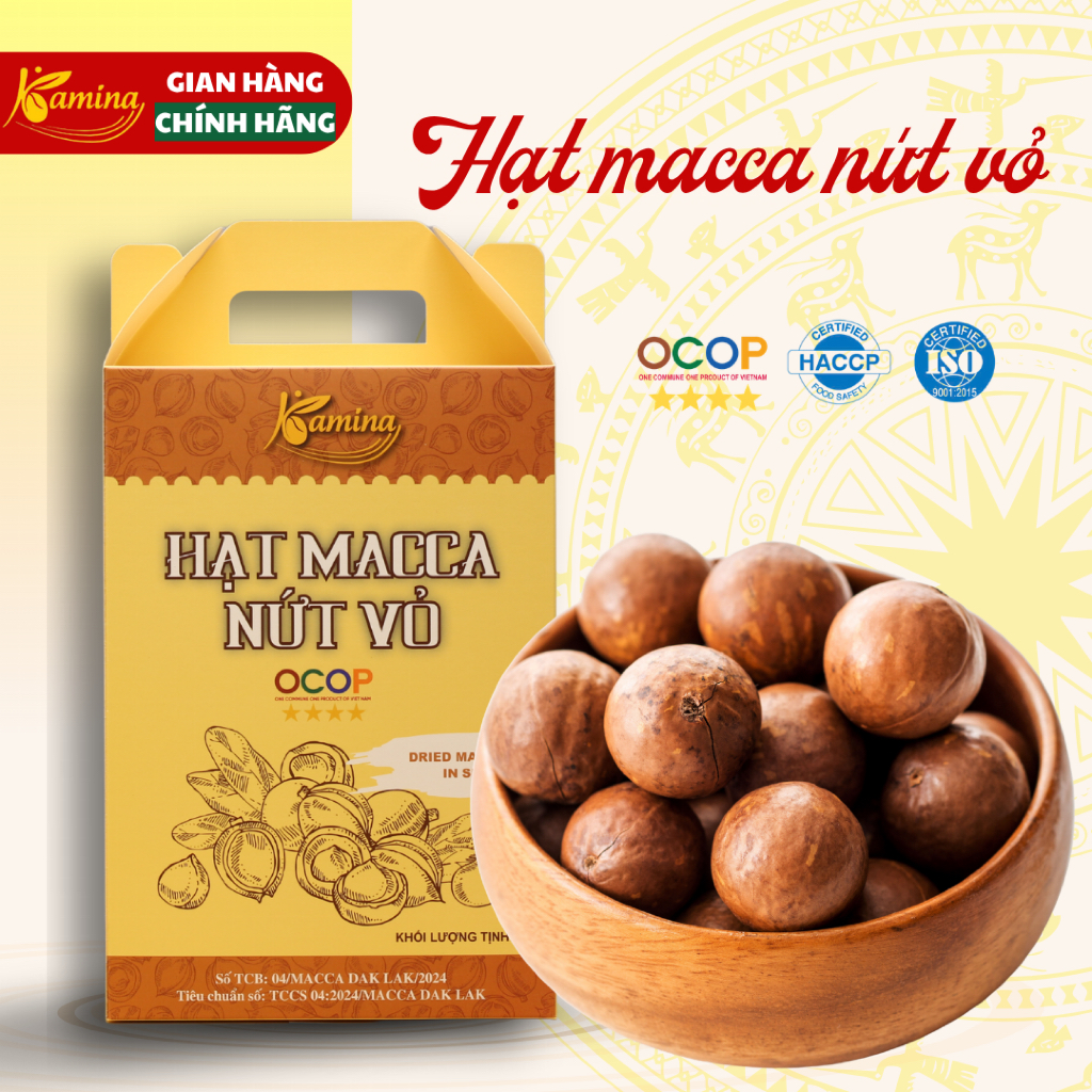 Hạt macca Đắk Lắk tách vỏ hộp giấy sang trọng 1KG - Kamina store, hạt dinh dưỡng loại 1