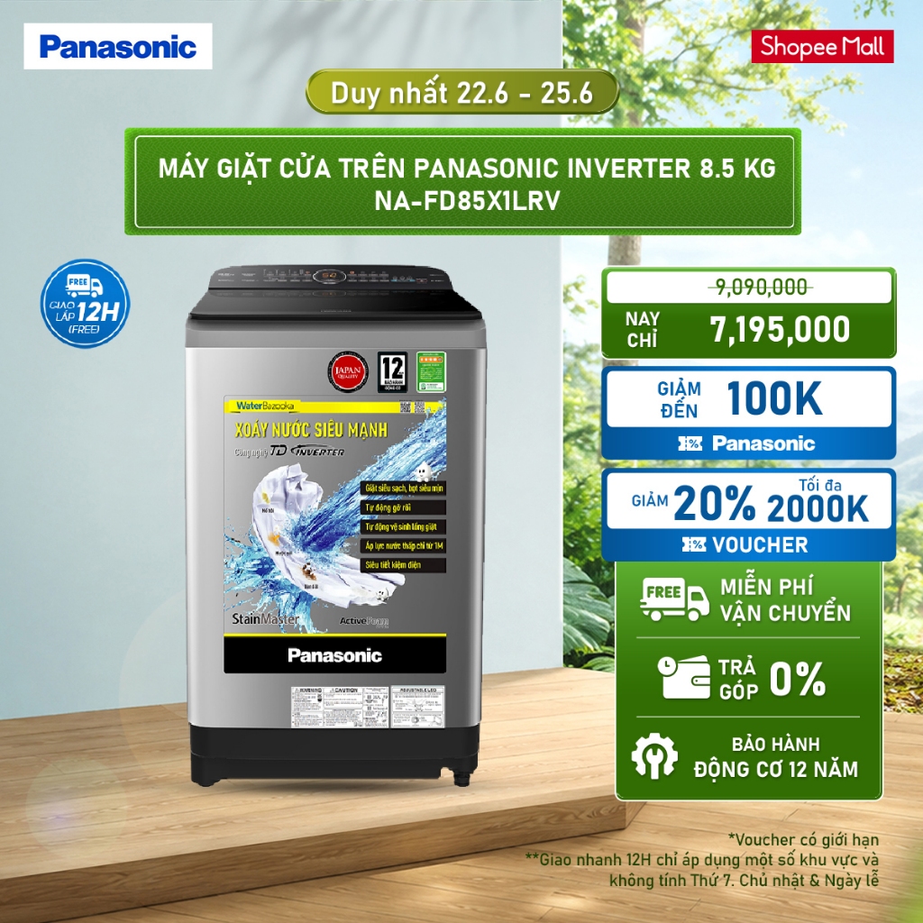 [ELPN2TW GIẢM TỐI ĐA 2TR] [Chỉ giao miền Bắc] Máy Giặt Cửa Trên Panasonic Inverter 8.5KG NA-FD85X1LRV | BigBuy360 - bigbuy360.vn
